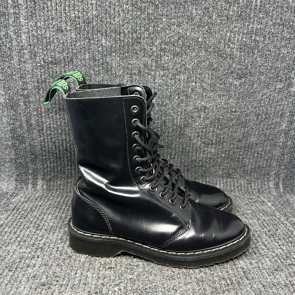 Solovair Vegan Hi-Shine 11-Eye Derby Boots Black Leather Combat Womens US 5